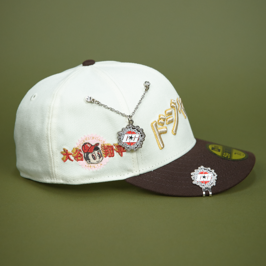 NEW ERA EXCLUSIVE 59FIFTY CHROME/ BROWN LOS ANGELES DODGERS JAPANESE SCRIPT W/ "SHOHEI OHTANI" SIDE PATCH