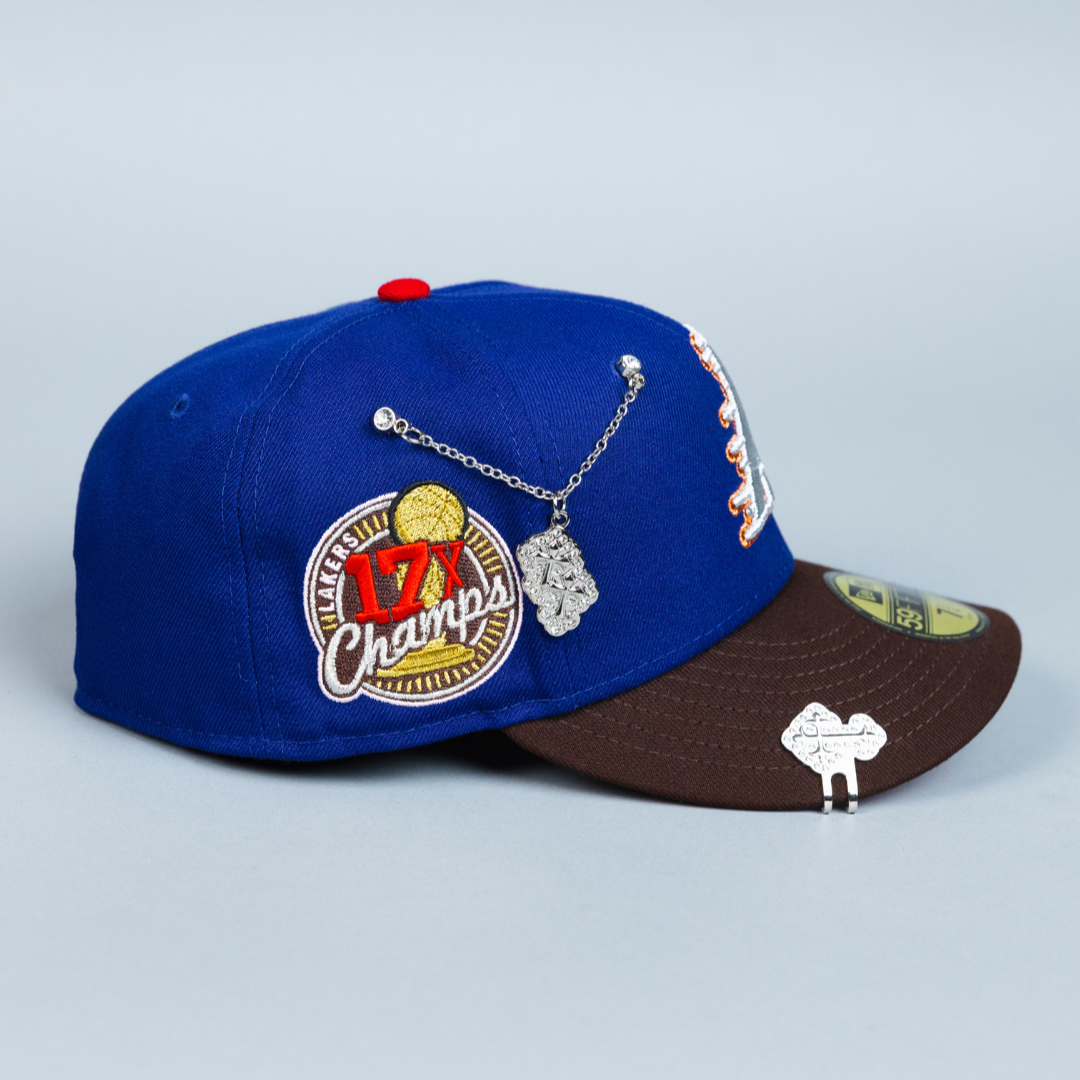 NEW ERA EXCLUSIVE 59FIFTY DARK BLUE/ BROWN LOS ANGELES LAKERS W/ 17X CHAMPIONS SIDE PATCH