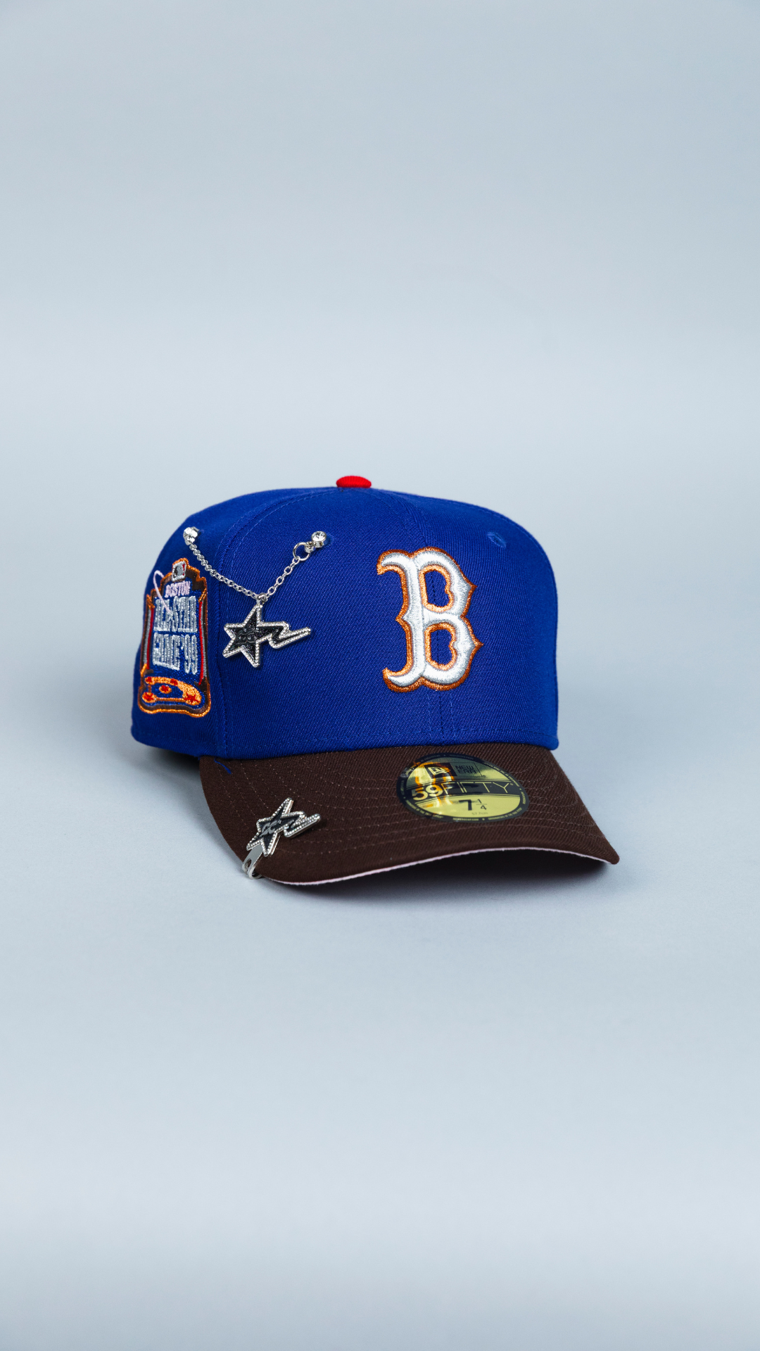 NEW ERA EXCLUSIVE 59FIFTY DARK BLUE/ BROWN BOSTON RED SOX W/ 1999 ALL STAR GAME SIDE PATCH
