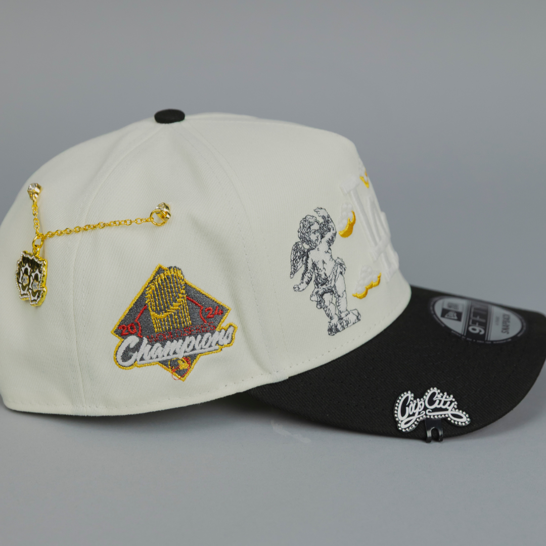 NEW ERA EXCLUSIVE 9FIFTY A-FRAME CHROME/ BLACK LOS ANGELES DODGERS "HEAVENLY CITY" W/ WORLD SERIES CHAMPIONS SIDE PATCH *FREE BLIP INCLUDED
