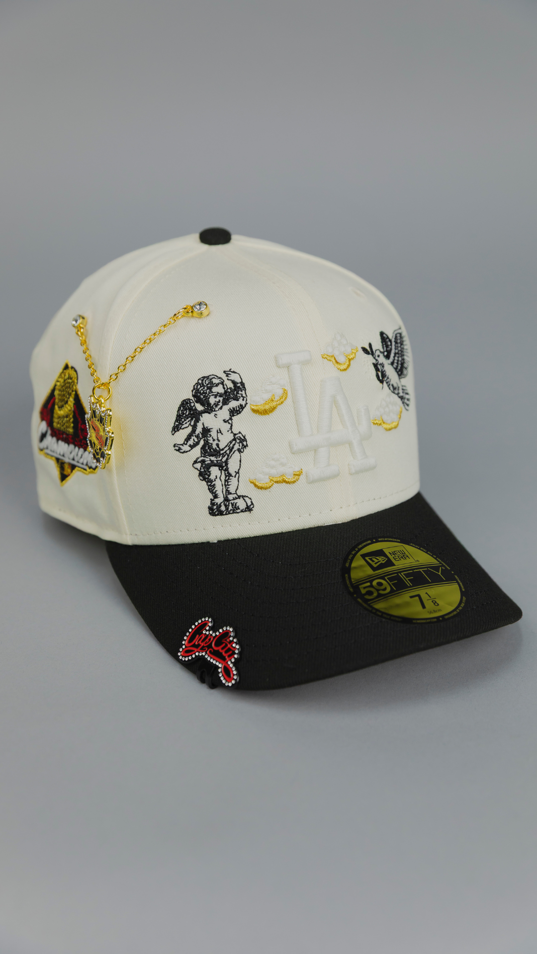 NEW ERA EXCLUSIVE 59FIFTY CHROME/ BLACK LOS ANGELES DODGERS "HEAVENLY CITY" W/ WORLD SERIES CHAMPIONS SIDE PATCH *FREE BLIP INCLUDED