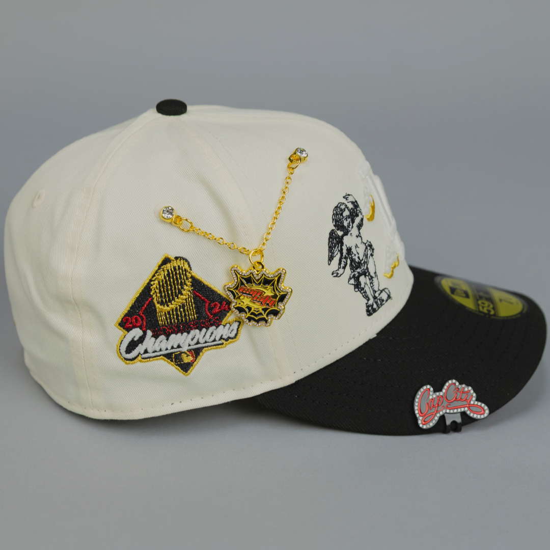 NEW ERA EXCLUSIVE 59FIFTY CHROME/ BLACK LOS ANGELES DODGERS "HEAVENLY CITY" W/ WORLD SERIES CHAMPIONS SIDE PATCH *FREE BLIP INCLUDED