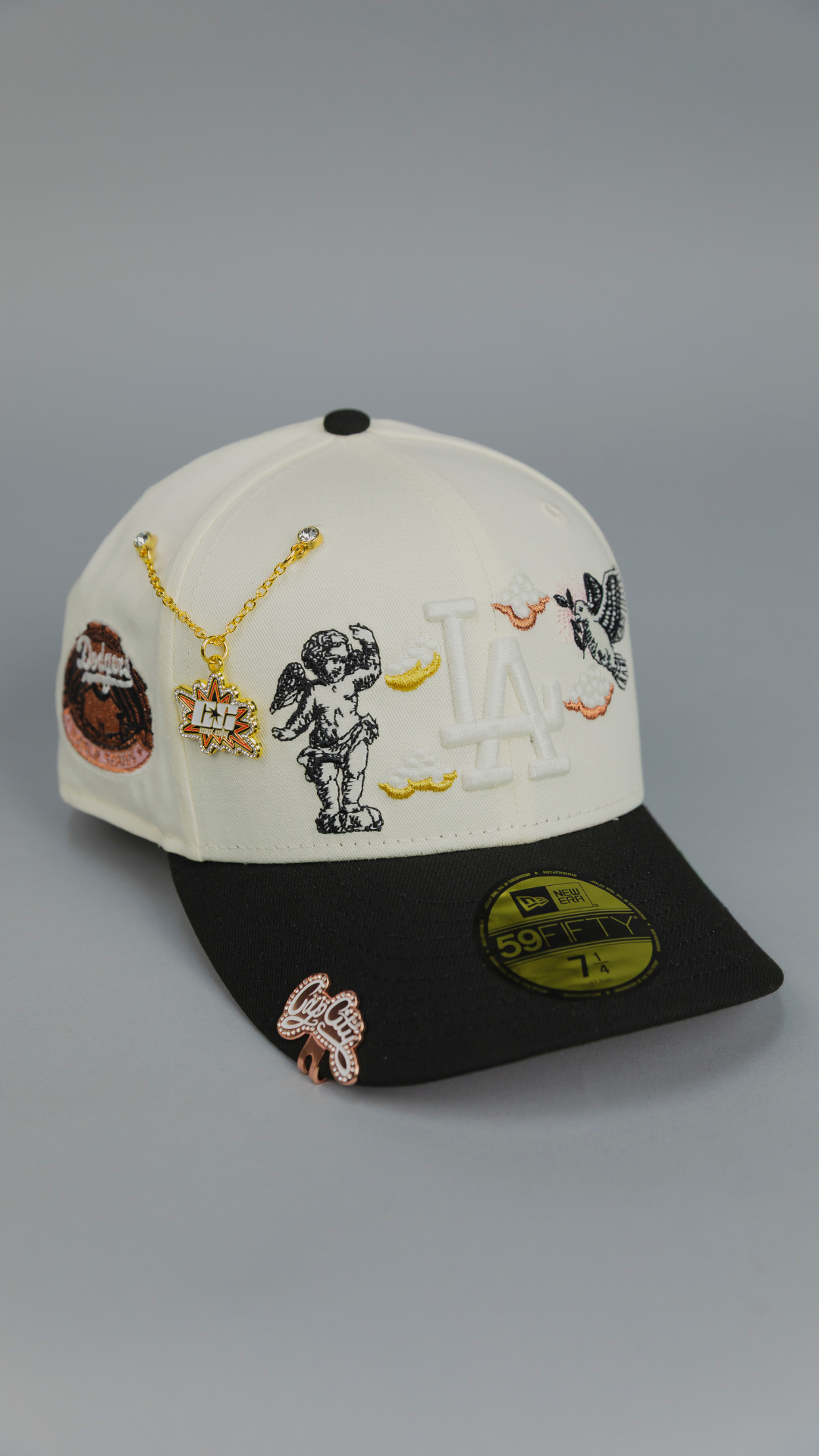 NEW ERA EXCLUSIVE 59FIFTY CHROME/ BLACK LOS ANGELES DODGERS "HEAVENLY CITY" W/ WORLD SERIES SIDE PATCH *FREE BLIP INCLUDED