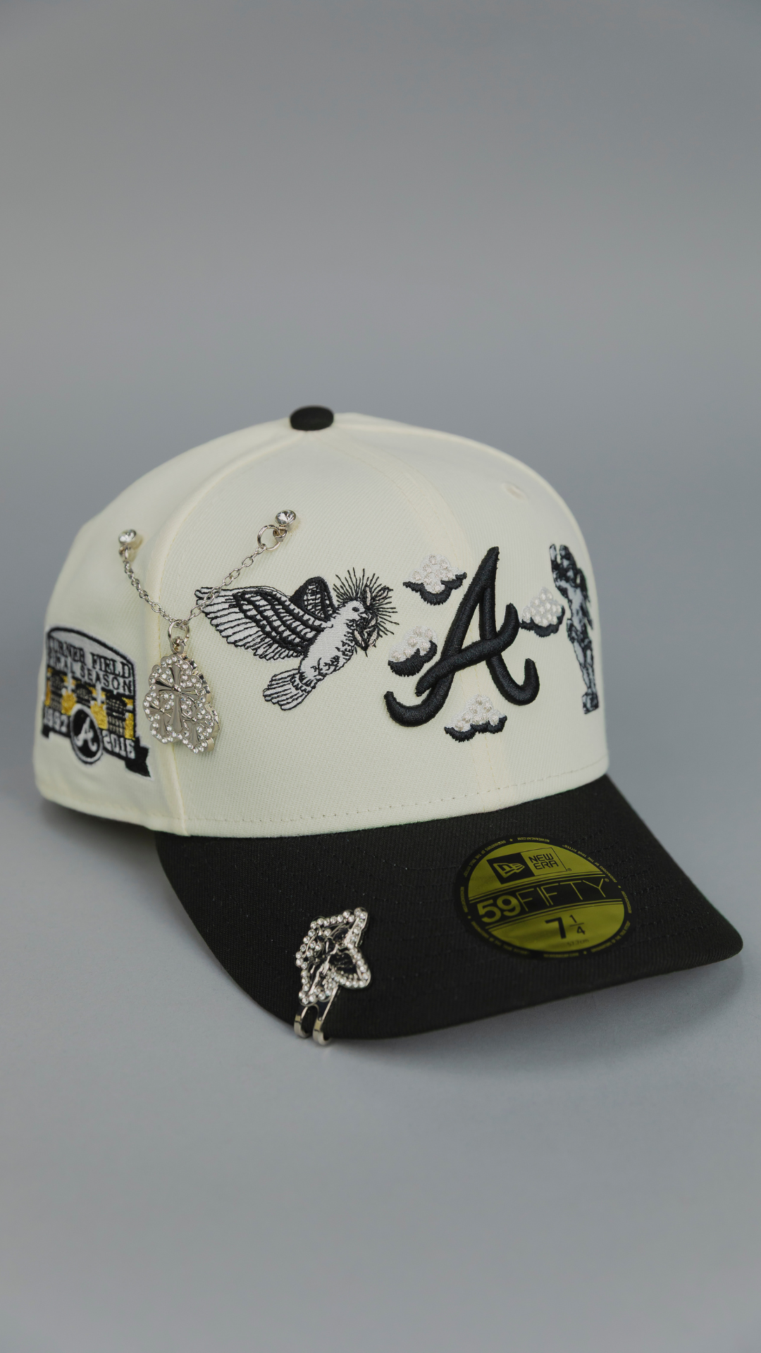 NEW ERA EXCLUSIVE 59FIFTY CHROME/ BLACK ATLANTA BRAVES "HEAVENLY CITY" W/ TURNER FIELD SIDE PATCH *FREE BLIP INCLUDED