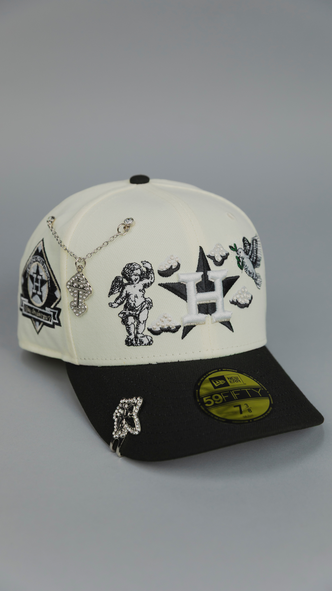 NEW ERA EXCLUSIVE 59FIFTY CHROME/ BLACK HOUSTON ASTROS "HEAVENLY CITY" W/ ANNIVERSARY SIDE PATCH *FREE BLIP INCLUDED