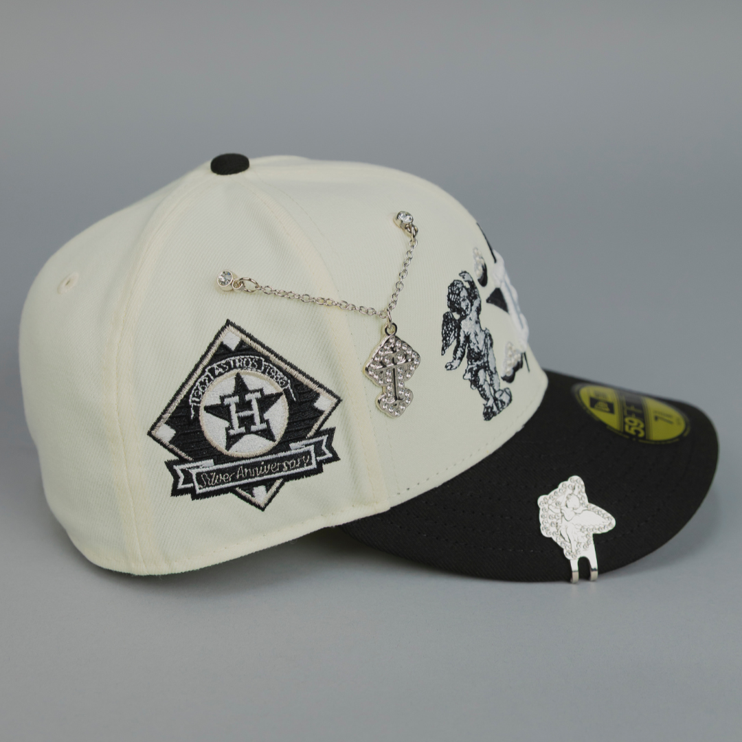 NEW ERA EXCLUSIVE 59FIFTY CHROME/ BLACK HOUSTON ASTROS "HEAVENLY CITY" W/ ANNIVERSARY SIDE PATCH *FREE BLIP INCLUDED