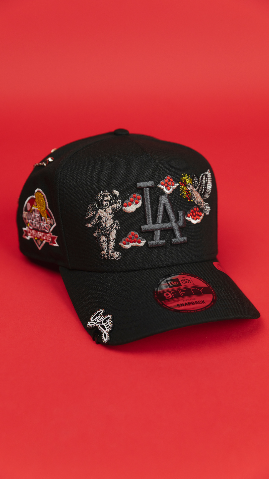 NEW ERA EXCLUSIVE 9FIFTY A-FRAME BLACKED OUT LOS ANGELES DODGERS "HEAVENLY CITY" W/ WORLD SERIES CHAMPIONS SIDE PATCH *FREE BLIP INCLUDED