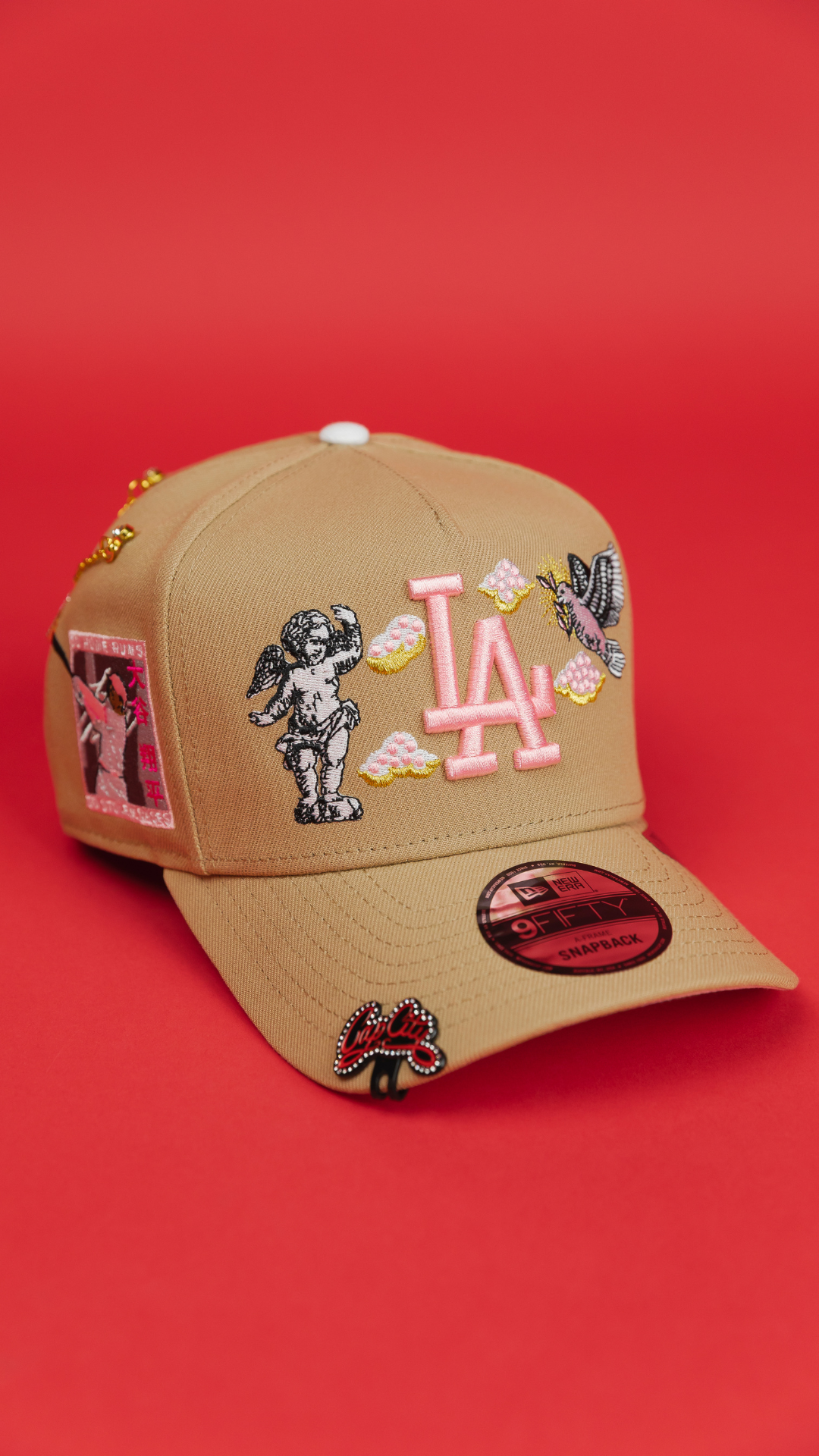 NEW ERA EXCLUSIVE 9FIFTY A-FRAME LIGHT KHAKI LOS ANGELES DODGERS "HEAVENLY CITY" W/ SHOHEI OHTANI 50-50 CLUB SIDE PATCH *FREE BLIP INCLUDED