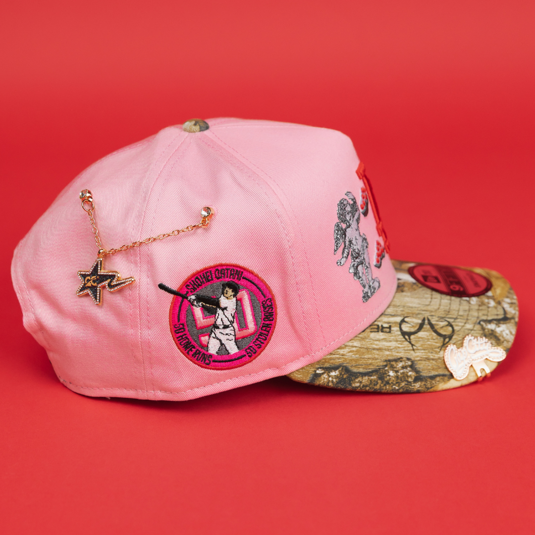 NEW ERA EXCLUSIVE 9FIFTY A-FRAME PINK/ REALTREE LOS ANGELES DODGERS "HEAVENLY CITY" W/ SHOHEI OHTANI 50-50 CLUB SIDE PATCH *FREE BLIP INCLUDED