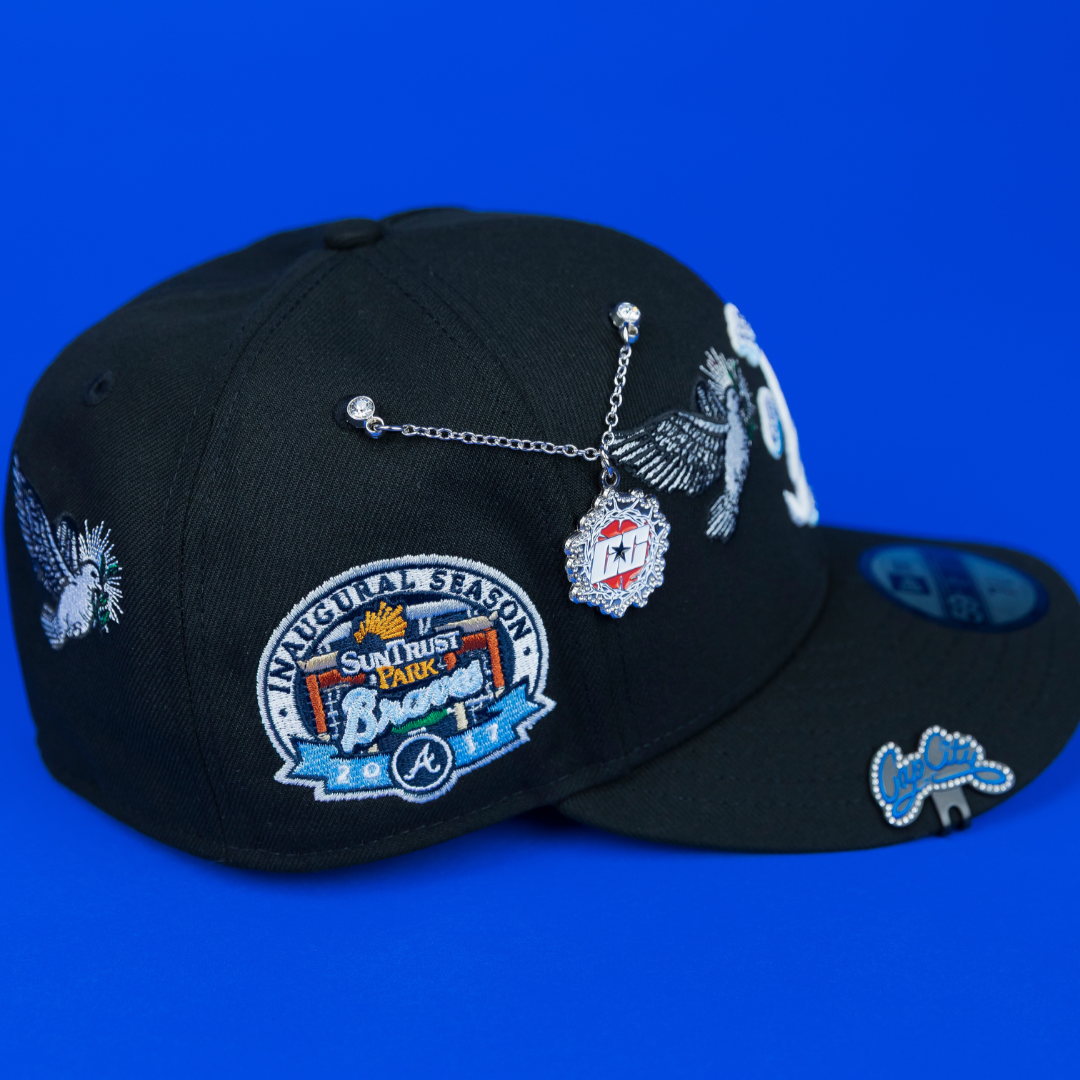 NEW ERA EXCLUSIVE 59FIFTY BLACK ATLANTA BRAVES "HEAVENLY CITY" W/ 2017 INAUGURAL SEASON SIDE PATCH *FREE BLIP INCLUDED