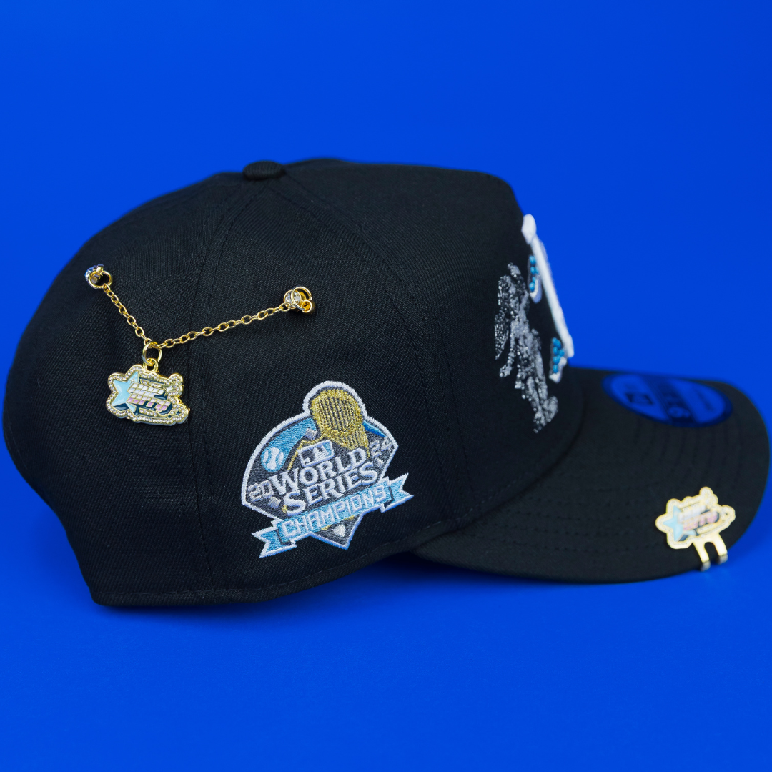 NEW ERA EXCLUSIVE 9FIFTY A-FRAME BLACK LOS ANGELES DODGERS "HEAVENLY CITY" W/ WORLD SERIES CHAMPIONS SIDE PATCH *FREE BLIP INCLUDED