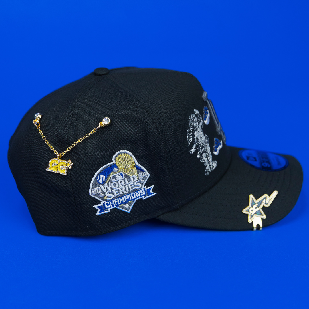 NEW ERA EXCLUSIVE 9FIFTY A-FRAME BLACKED OUT LOS ANGELES DODGERS "HEAVENLY CITY" W/ WORLD SERIES CHAMPIONS SIDE PATCH *FREE BLIP INCLUDED
