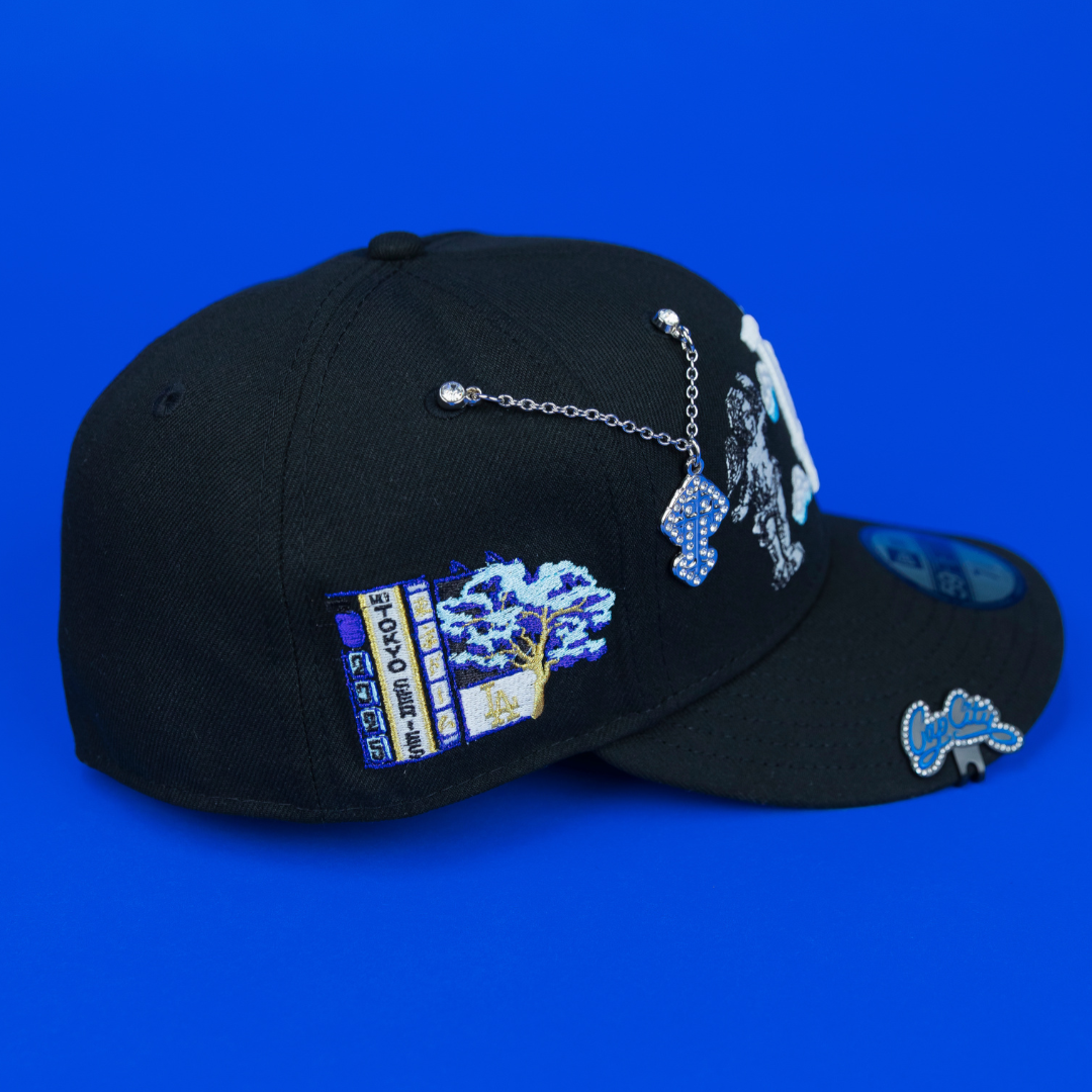 NEW ERA EXCLUSIVE 59FIFTY BLACK LOS ANGELES DODGERS "HEAVENLY CITY" W/ JAPANESE BLUE BLOSSOM SIDE PATCH *FREE BLIP INCLUDED