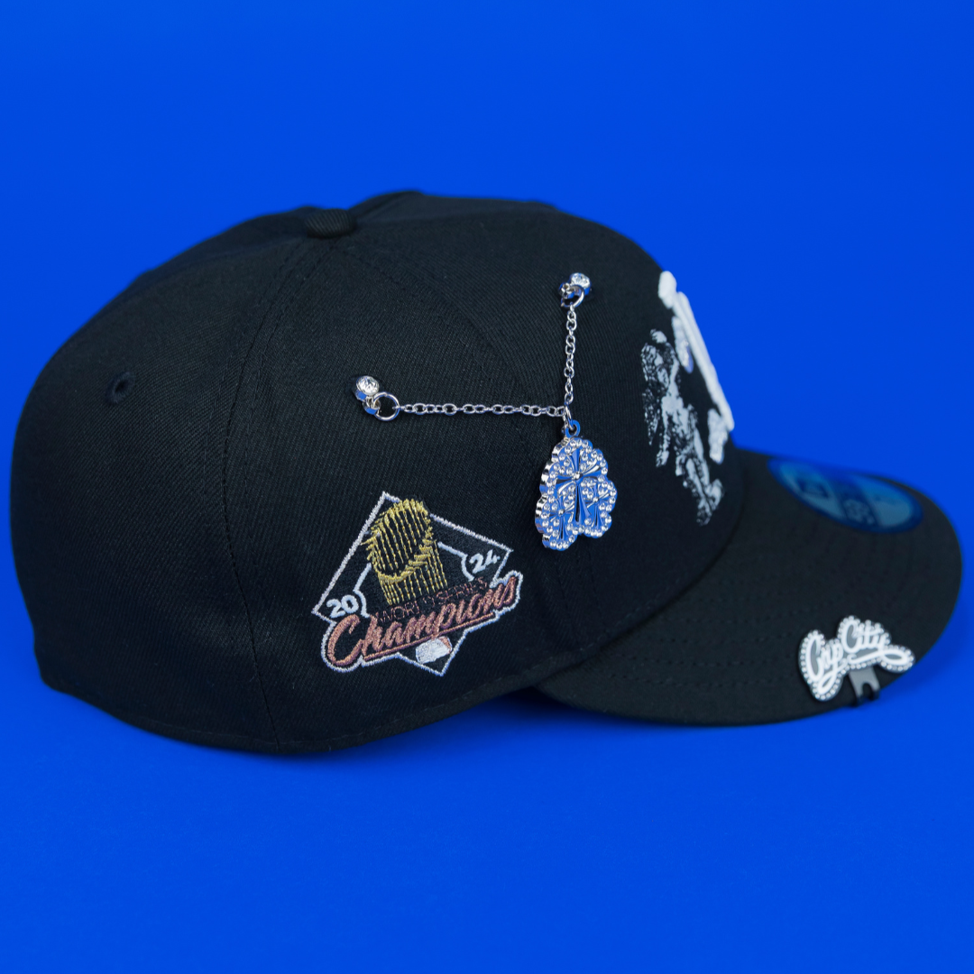 NEW ERA EXCLUSIVE 59FIFTY BLACK LOS ANGELES DODGERS "HEAVENLY CITY" W/ WORLD SERIES CHAMPIONS SIDE PATCH *FREE BLIP INCLUDED