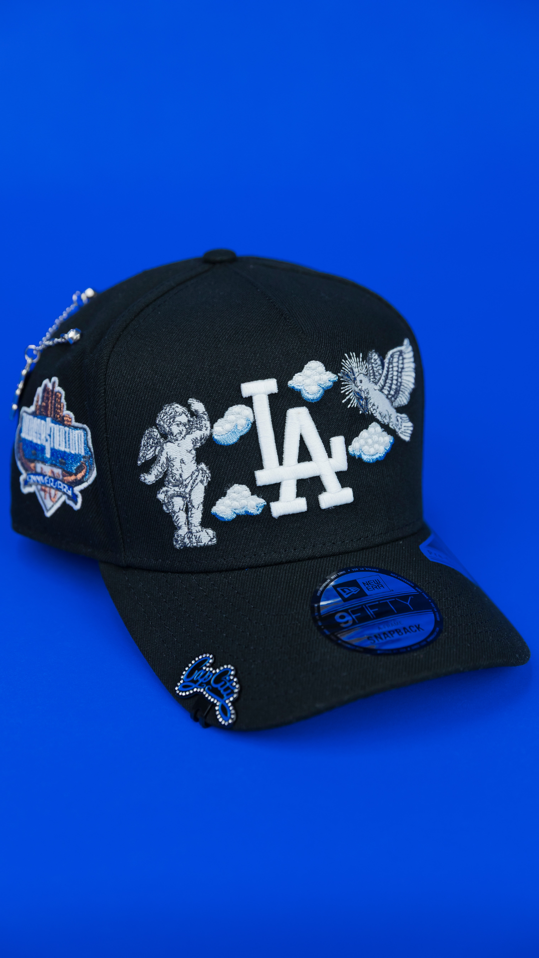 NEW ERA EXCLUSIVE 9FIFTY A-FRAME BLACK LOS ANGELES DODGERS "HEAVENLY CITY" W/ 40TH ANNIVERSARY SIDE PATCH *FREE BLIP INCLUDED