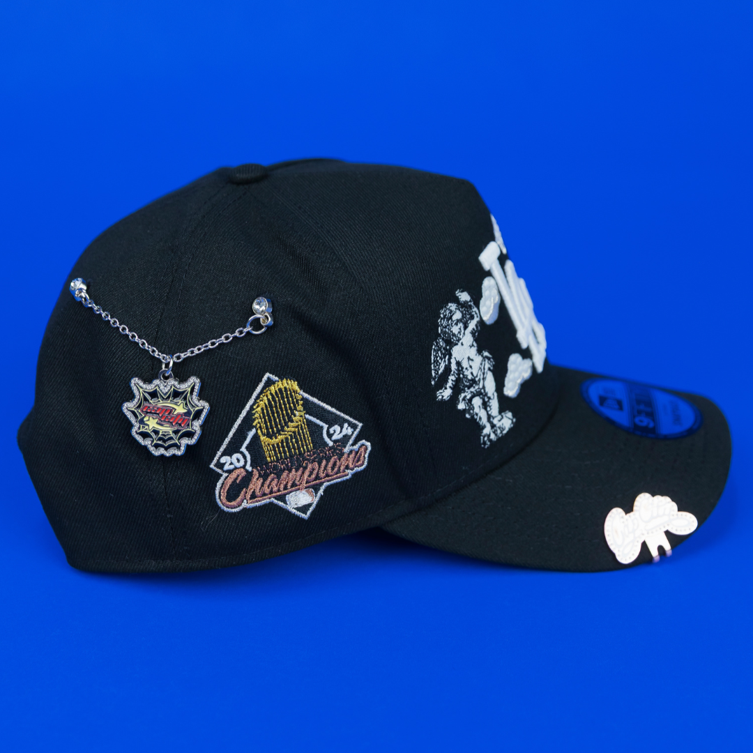 NEW ERA EXCLUSIVE 9FIFTY A-FRAME BLACK LOS ANGELES DODGERS "HEAVENLY CITY" W/ WORLD SERIES CHAMPIONS SIDE PATCH *FREE BLIP INCLUDED