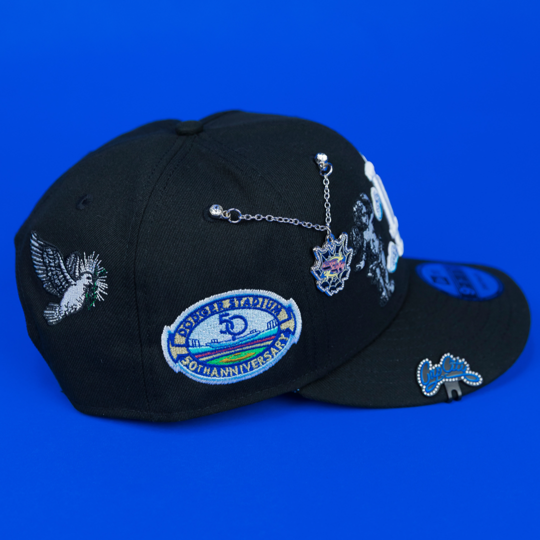 NEW ERA EXCLUSIVE 9FIFTY BLACK LOS ANGELES DODGERS "HEAVENLY CITY" SNAPBACK W/ 50TH ANNIVERSARY SIDE PATCH *FREE BLIP INCLUDED