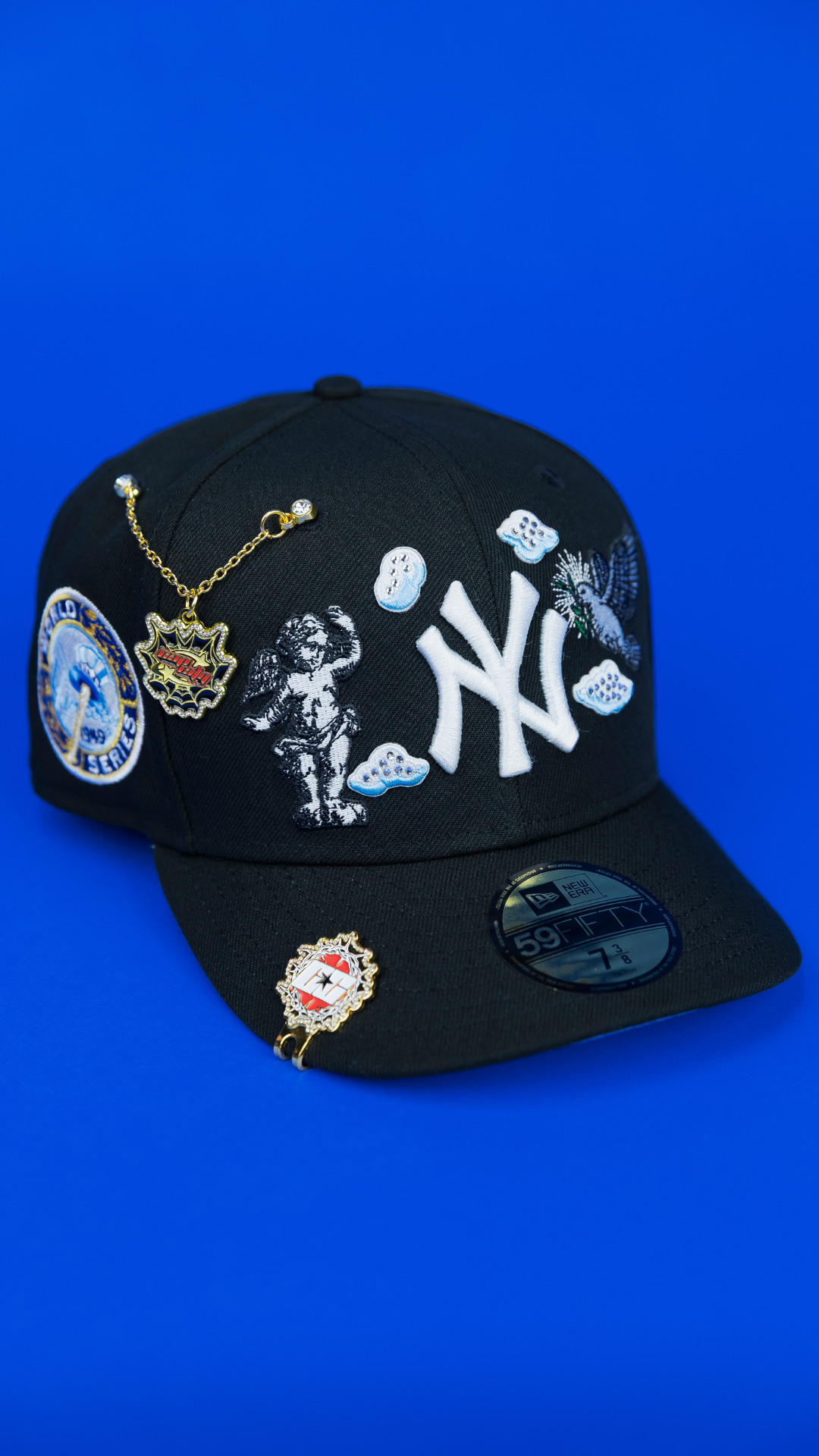 NEW ERA EXCLUSIVE 59FIFTY BLACK NEW YORK YANKEES "HEAVENLY CITY" W/ 1949 WORLD SERIES SIDE PATCH *FREE BLIP INCLUDED