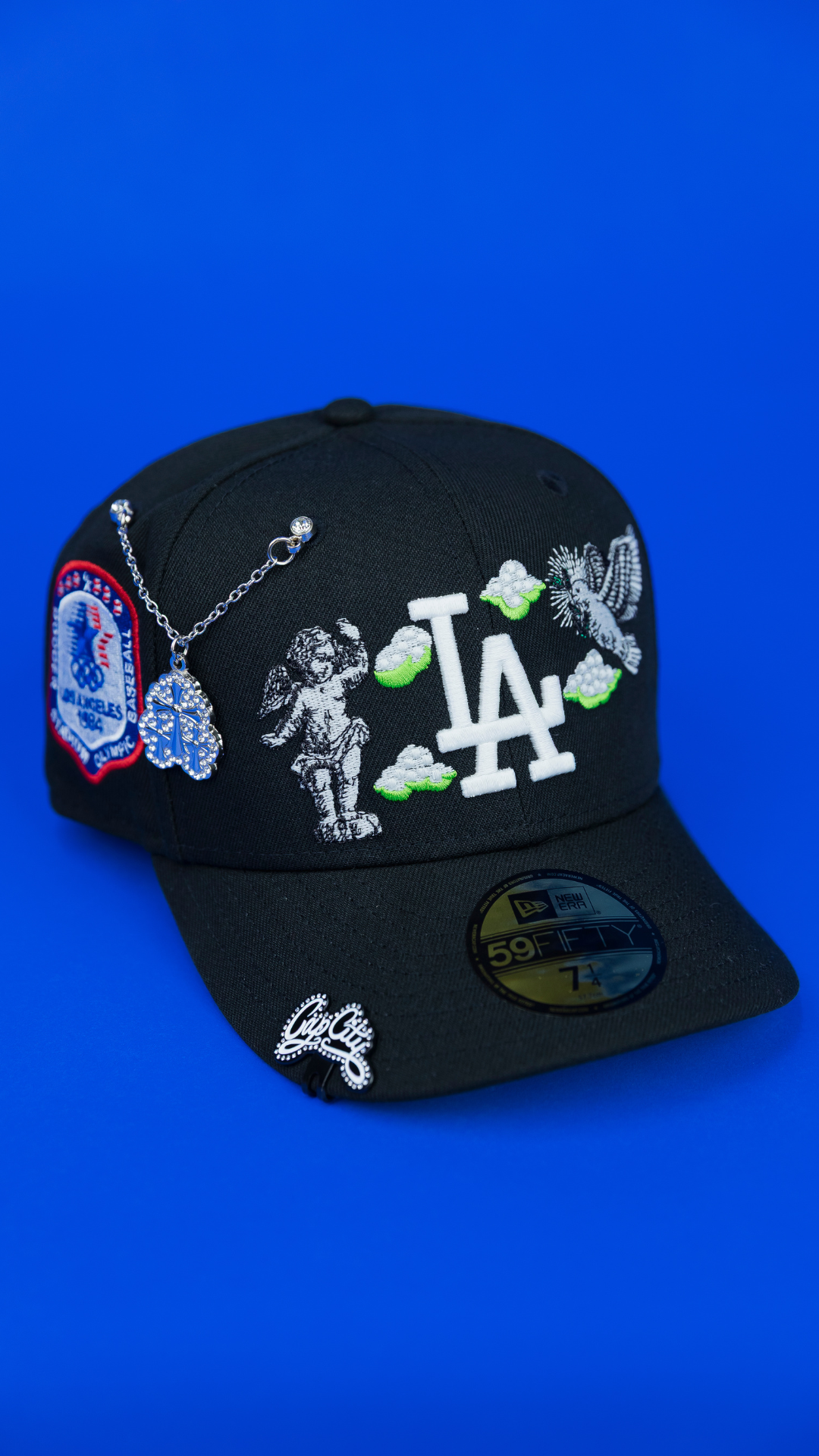 NEW ERA EXCLUSIVE 59FIFTY BLACK LOS ANGELES DODGERS "HEAVENLY CITY" W/ 1984 OLYMPIC SIDE PATCH *FREE BLIP INCLUDED