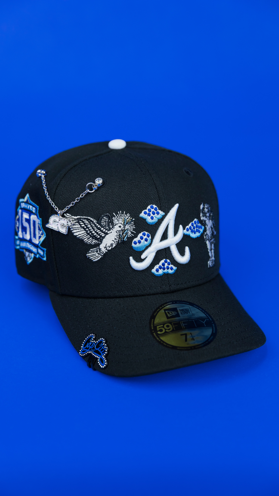 NEW ERA EXCLUSIVE 59FIFTY BLACK ATLANTA BRAVES "HEAVENLY CITY" W/ 150TH ANNIVERSARY SIDE PATCH *FREE BLIP INCLUDED