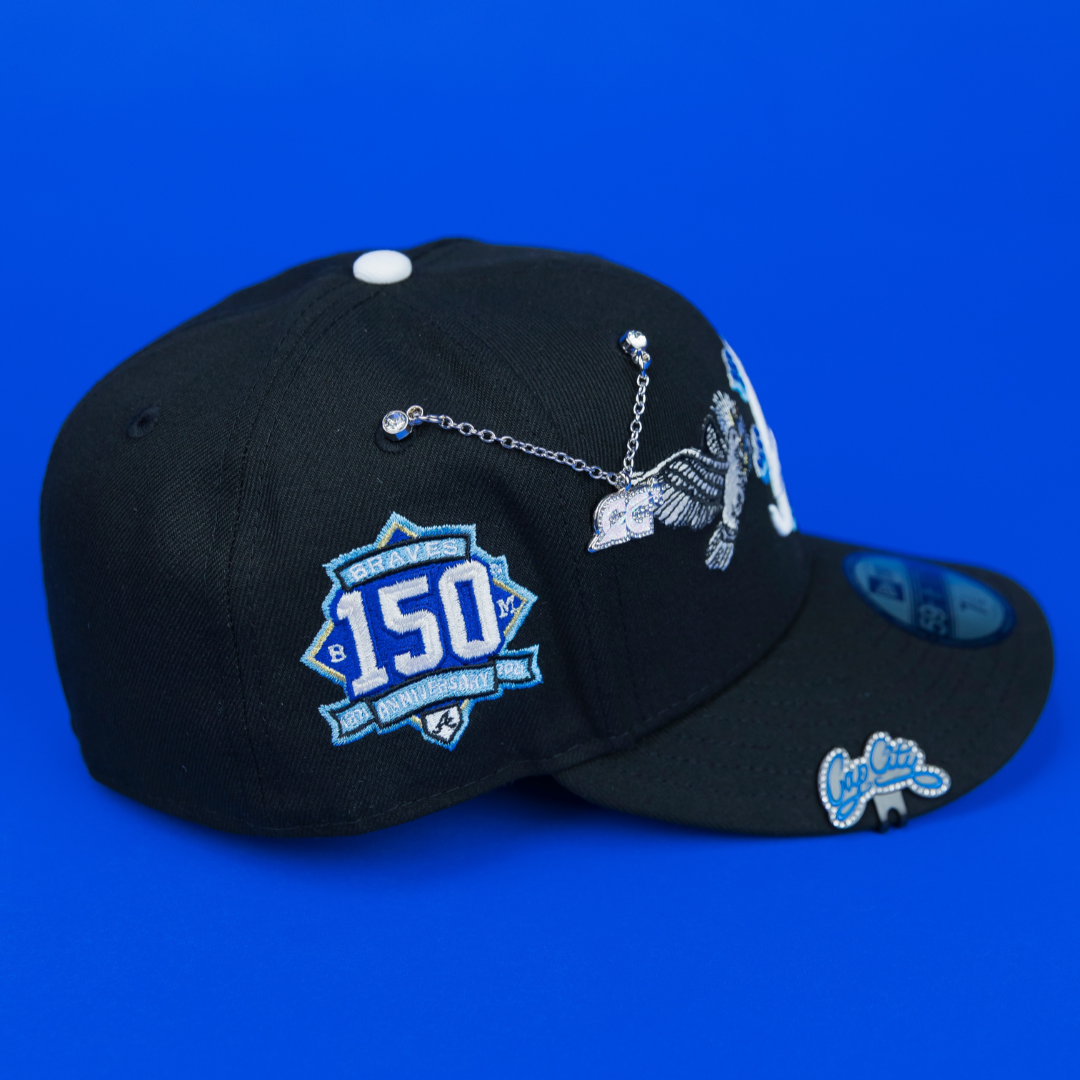 NEW ERA EXCLUSIVE 59FIFTY BLACK ATLANTA BRAVES "HEAVENLY CITY" W/ 150TH ANNIVERSARY SIDE PATCH *FREE BLIP INCLUDED
