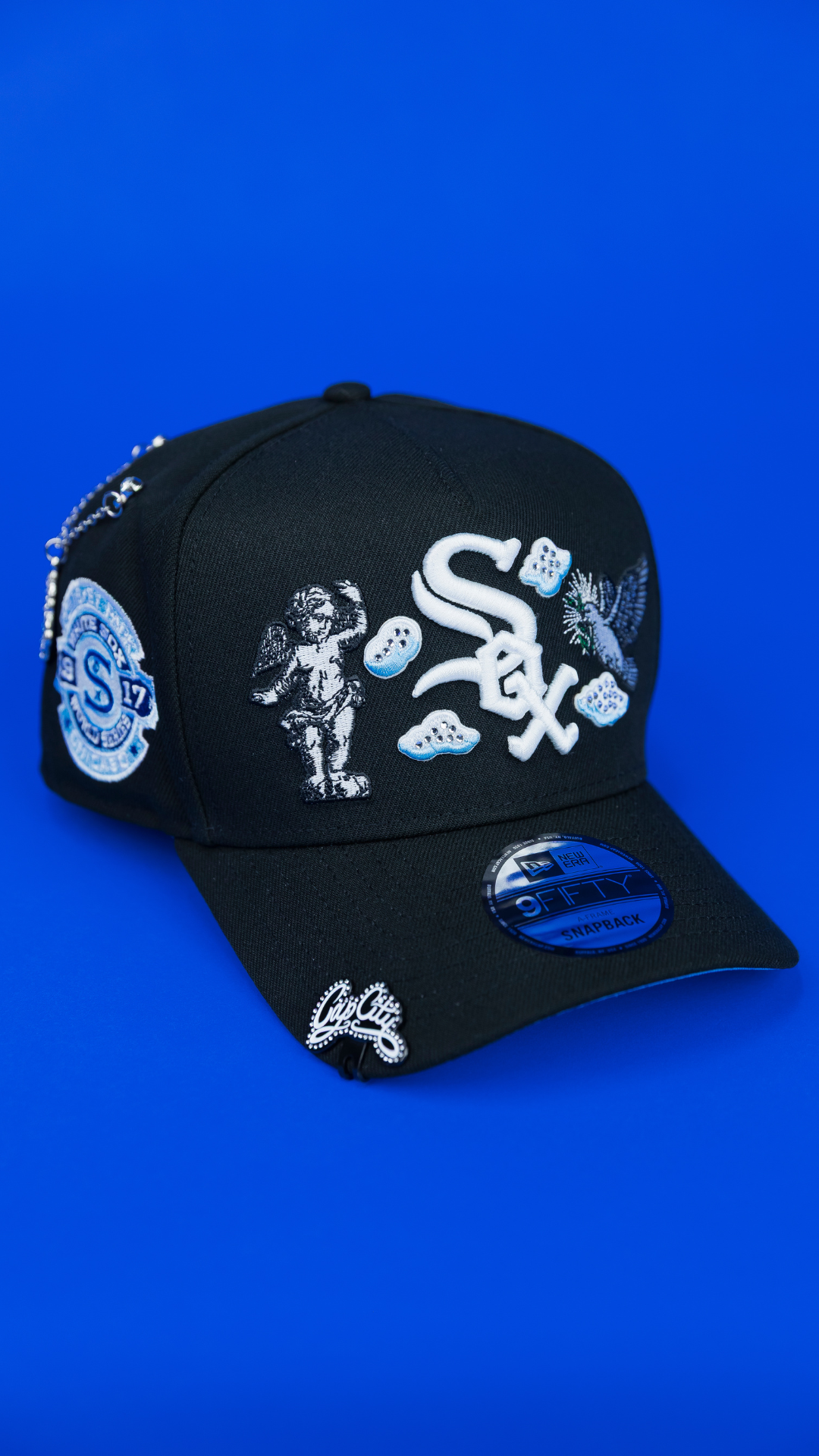 NEW ERA EXCLUSIVE 9FIFTY A-FRAME BLACK CHICAGO WHITE SOX "HEAVENLY CITY" W/ 1917 WORLD SERIES SIDE PATCH *FREE BLIP INCLUDED