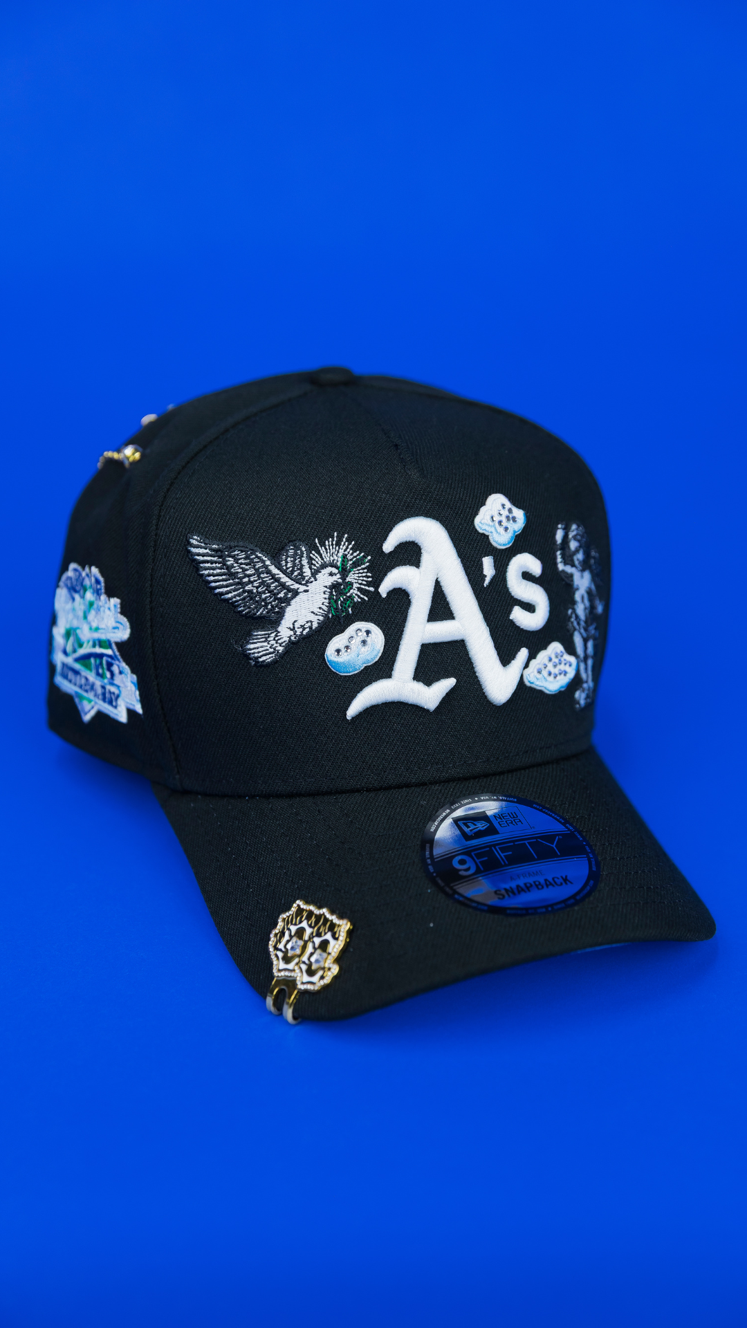 NEW ERA EXCLUSIVE 9FIFTY A-FRAME BLACK OAKLAND ATHLETICS "HEAVENLY CITY" W/ BATTLE OF THE BAY SIDE PATCH *FREE BLIP INCLUDED