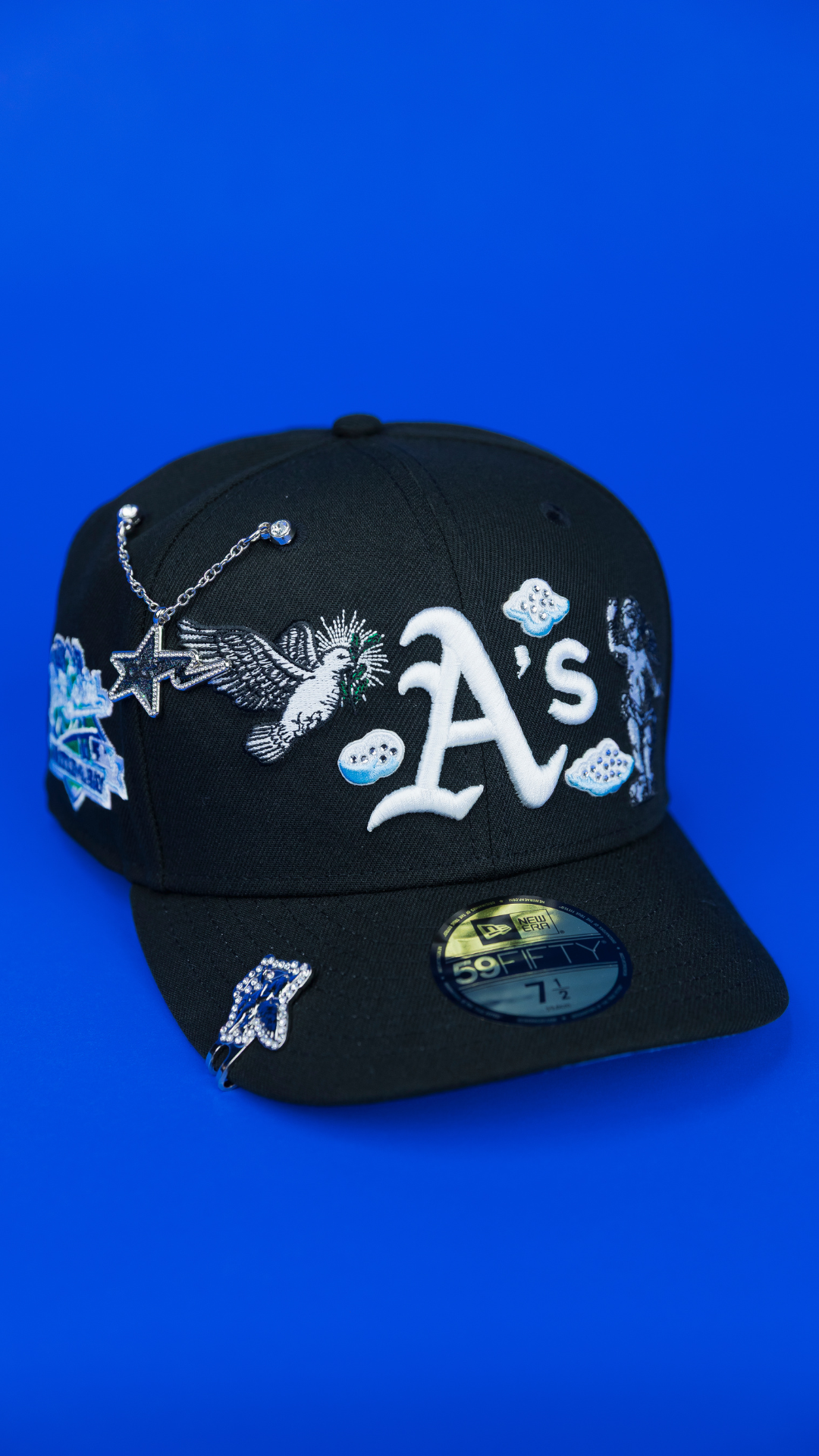 NEW ERA EXCLUSIVE 59FIFTY BLACK OAKLAND ATHLETICS "HEAVENLY CITY" W/ BATTLE OF THE BAY SIDE PATCH *FREE BLIP INCLUDED