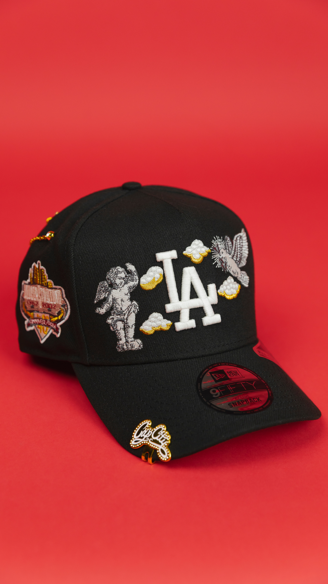 NEW ERA EXCLUSIVE 9FIFTY A-FRAME BLACK LOS ANGELES DODGERS "HEAVENLY CITY" W/ 40TH ANNIVERSARY SIDE PATCH *FREE BLIP INCLUDED