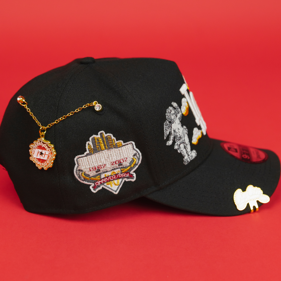 NEW ERA EXCLUSIVE 9FIFTY A-FRAME BLACK LOS ANGELES DODGERS "HEAVENLY CITY" W/ 40TH ANNIVERSARY SIDE PATCH *FREE BLIP INCLUDED