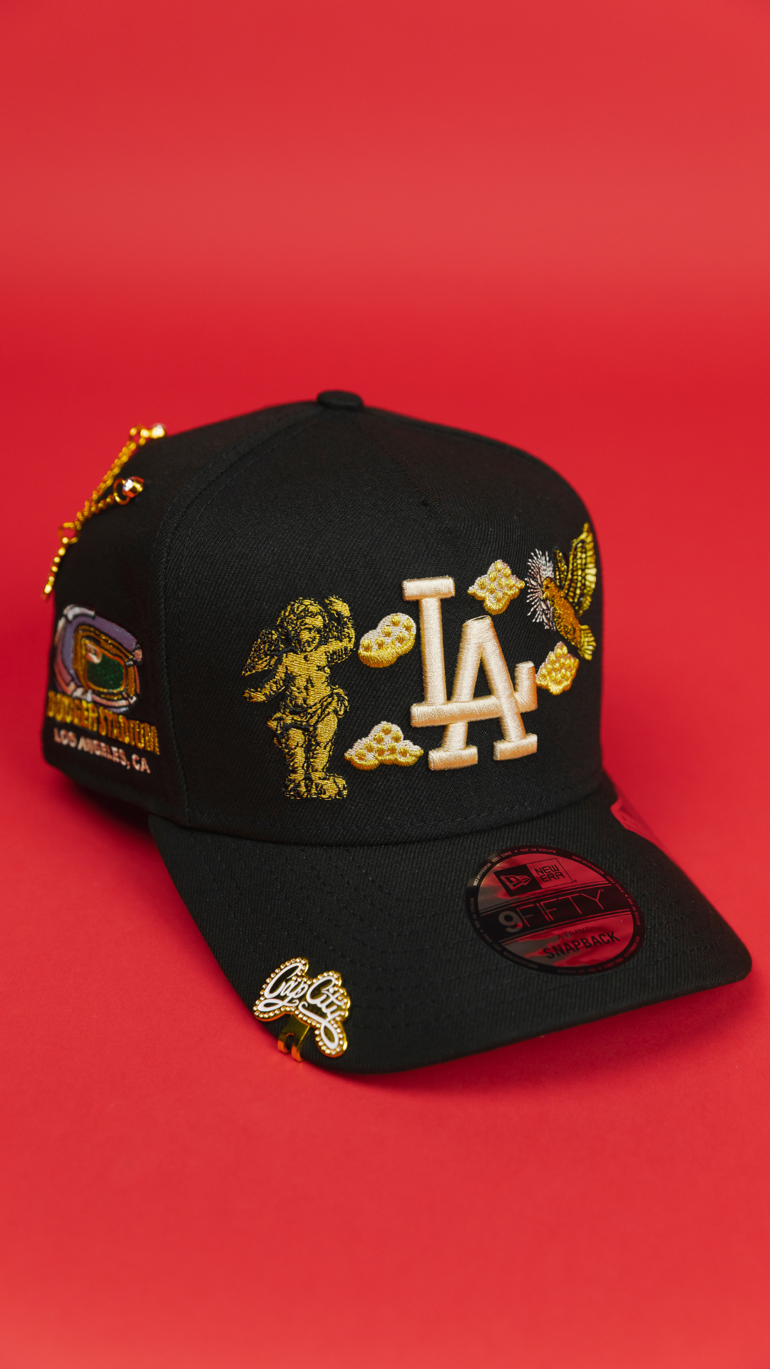 NEW ERA EXCLUSIVE 9FIFTY A-FRAME BLACK LOS ANGELES DODGERS "HEAVENLY CITY" W/ DODGER STADIUM SIDE PATCH *FREE BLIP INCLUDED