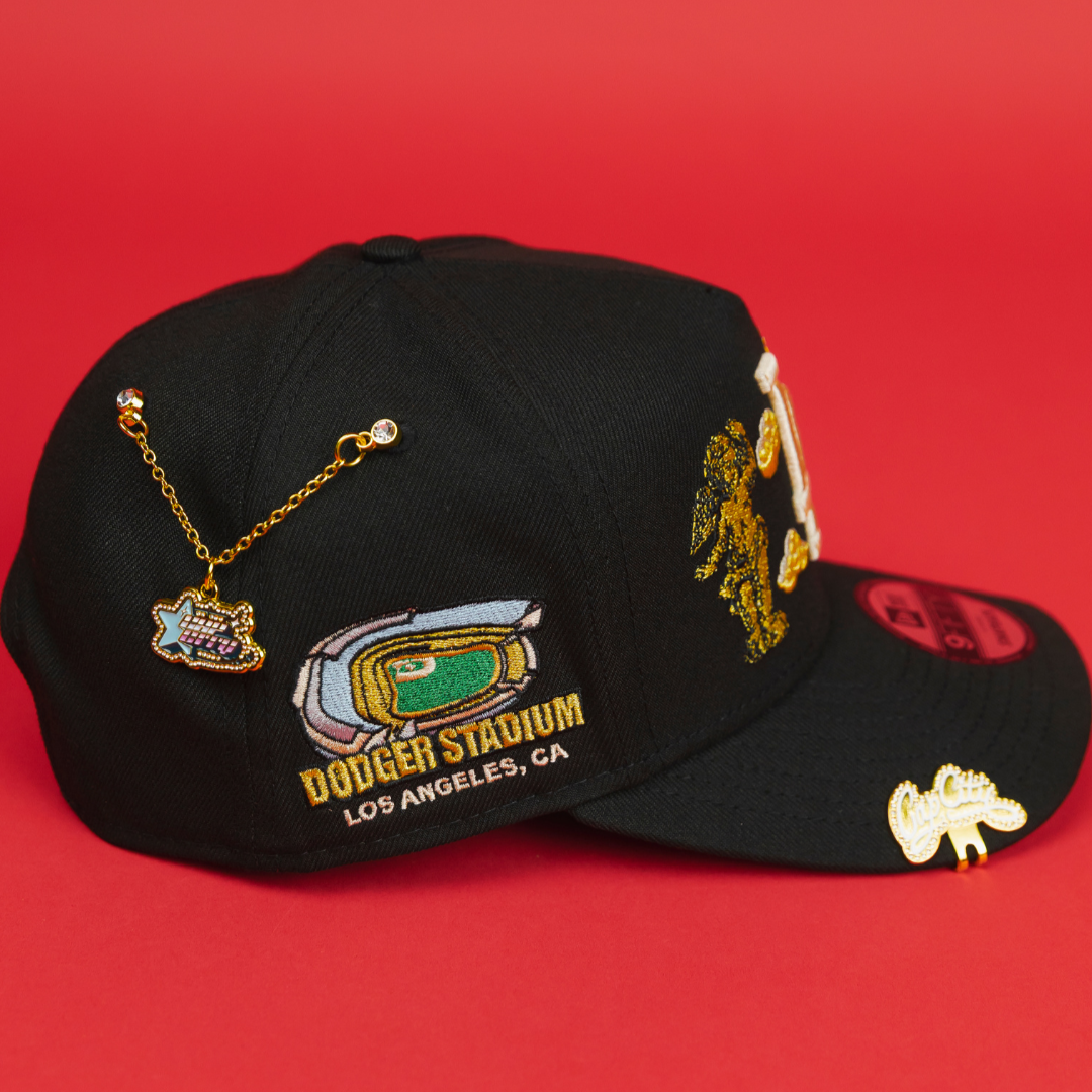 NEW ERA EXCLUSIVE 9FIFTY A-FRAME BLACK LOS ANGELES DODGERS "HEAVENLY CITY" W/ DODGER STADIUM SIDE PATCH *FREE BLIP INCLUDED