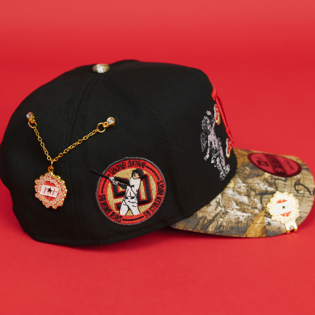 NEW ERA EXCLUSIVE 9FIFTY A-FRAME BLACK/ REALTREE LOS ANGELES DODGERS "HEAVENLY CITY" W/ SHOHEI OHTANI 50-50 CLUB SIDE PATCH *FREE BLIP INCLUDED