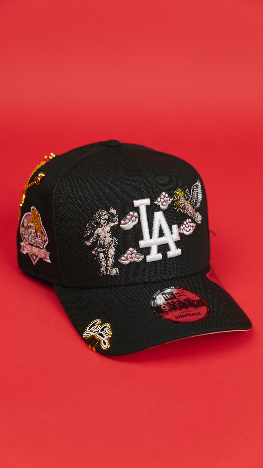 NEW ERA EXCLUSIVE 9FIFTY A-FRAME BLACK LOS ANGELES DODGERS "HEAVENLY CITY" W/ WORLD SERIES CHAMPIONS SIDE PATCH *FREE BLIP INCLUDED