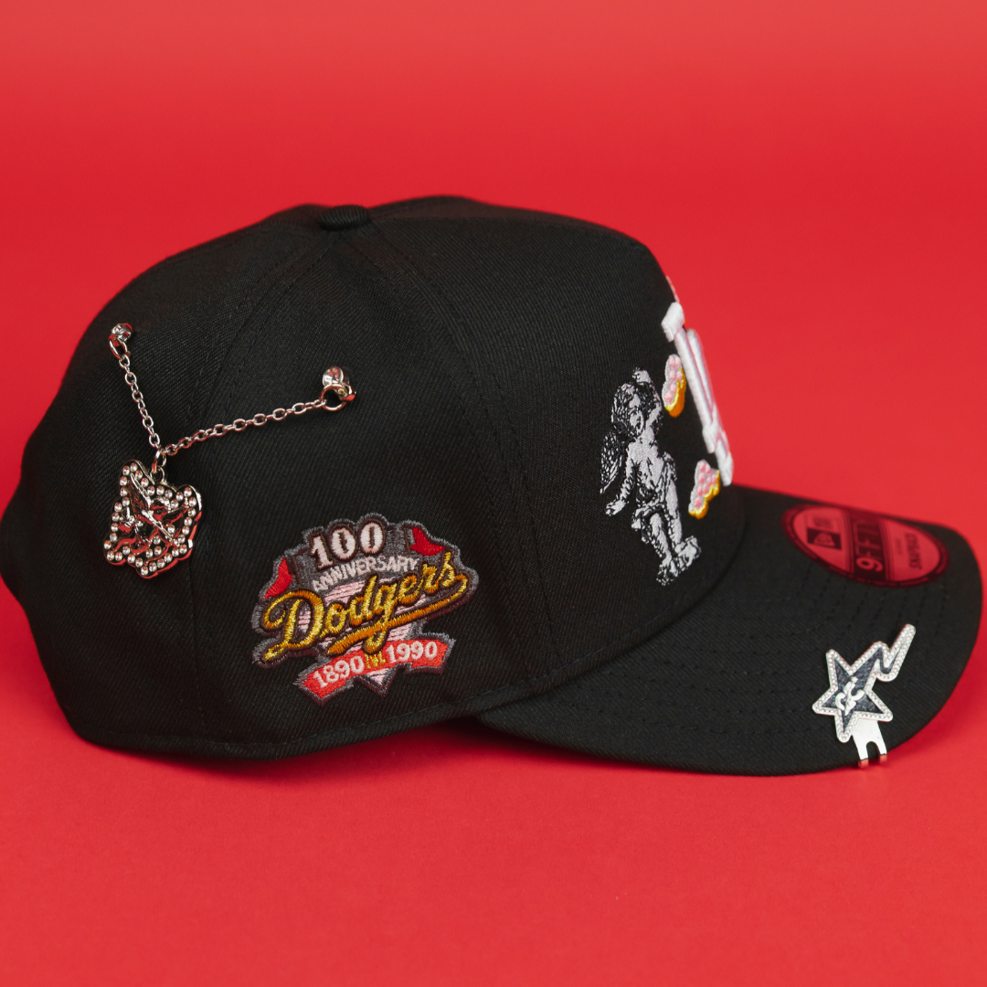 NEW ERA EXCLUSIVE 9FIFTY A-FRAME BLACK LOS ANGELES DODGERS "HEAVENLY CITY" W/ 100TH ANNIVERSARY SIDE PATCH *FREE BLIP INCLUDED