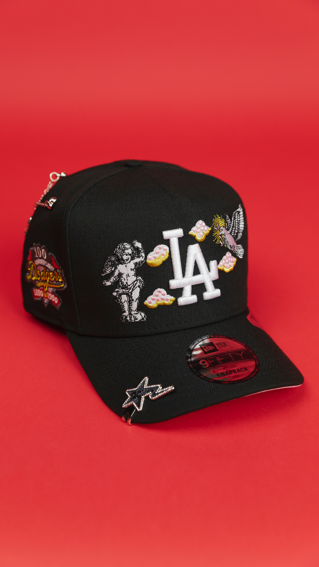 NEW ERA EXCLUSIVE 9FIFTY A-FRAME BLACK LOS ANGELES DODGERS "HEAVENLY CITY" W/ 100TH ANNIVERSARY SIDE PATCH *FREE BLIP INCLUDED