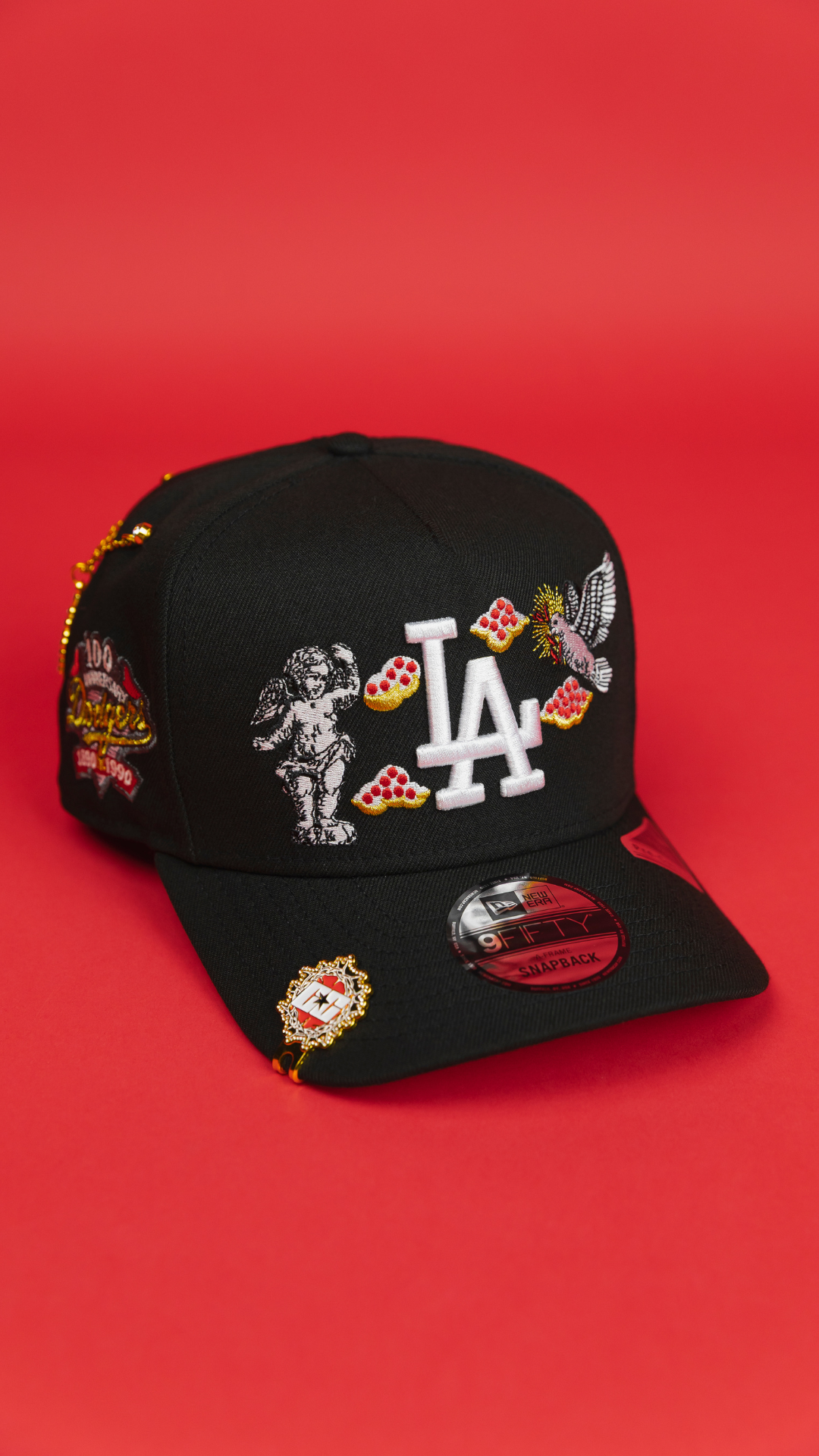 NEW ERA EXCLUSIVE 9FIFTY A-FRAME BLACK LOS ANGELES DODGERS "HEAVENLY CITY" W/ 100TH ANNIVERSARY SIDE PATCH *FREE BLIP INCLUDED
