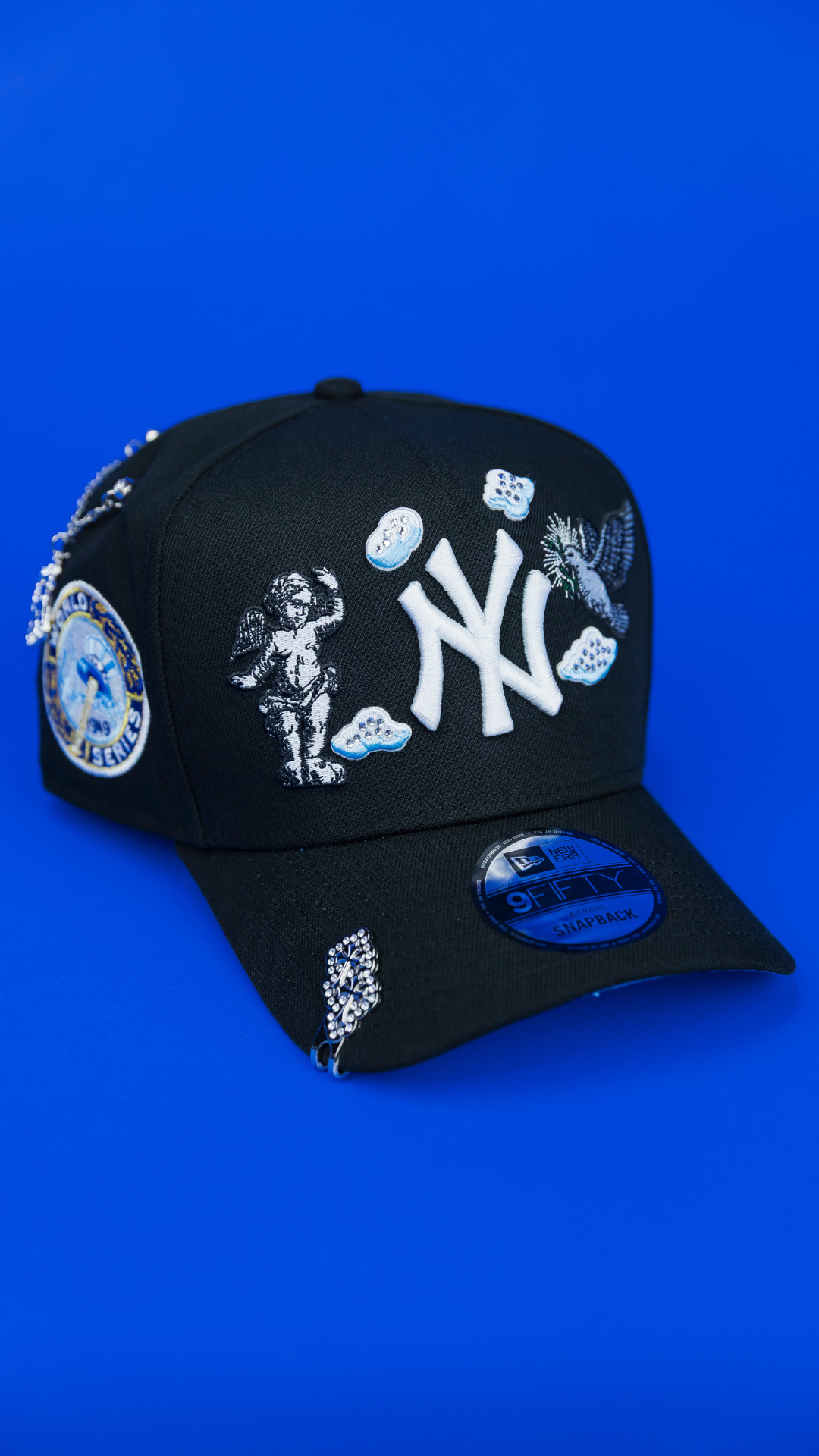 NEW ERA EXCLUSIVE 9FIFTY A-FRAME BLACK NEW YORK YANKEES "HEAVENLY CITY" W/ 1949 WORLD SERIES SIDE PATCH *FREE BLIP INCLUDED