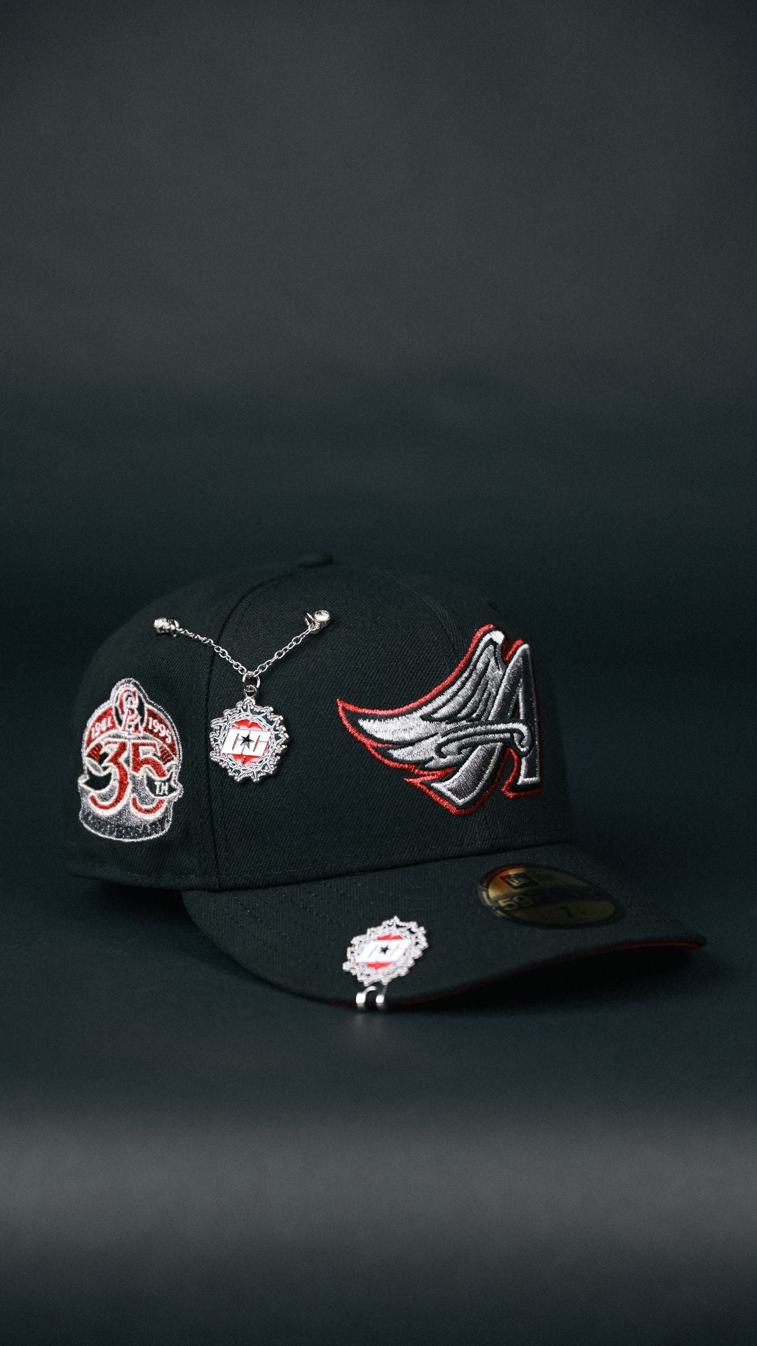 NEW ERA EXCLUSIVE 59FIFTY BLACK ANAHEIM ANGELS W/ 35TH ANNIVERSARY SIDE PATCH