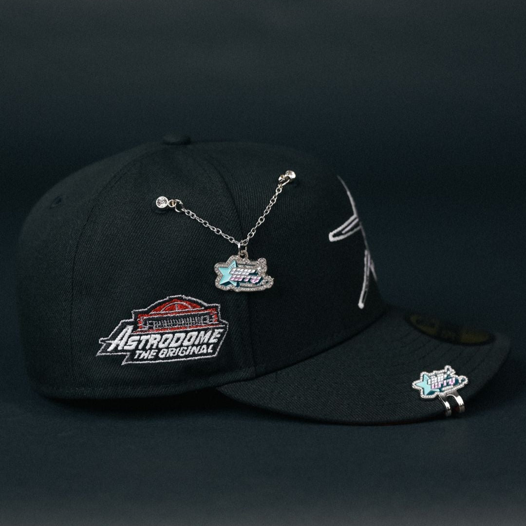 NEW ERA EXCLUSIVE 59FIFTY BLACK HOUSTON ASTROS W/ ASTRODOME SIDE PATCH