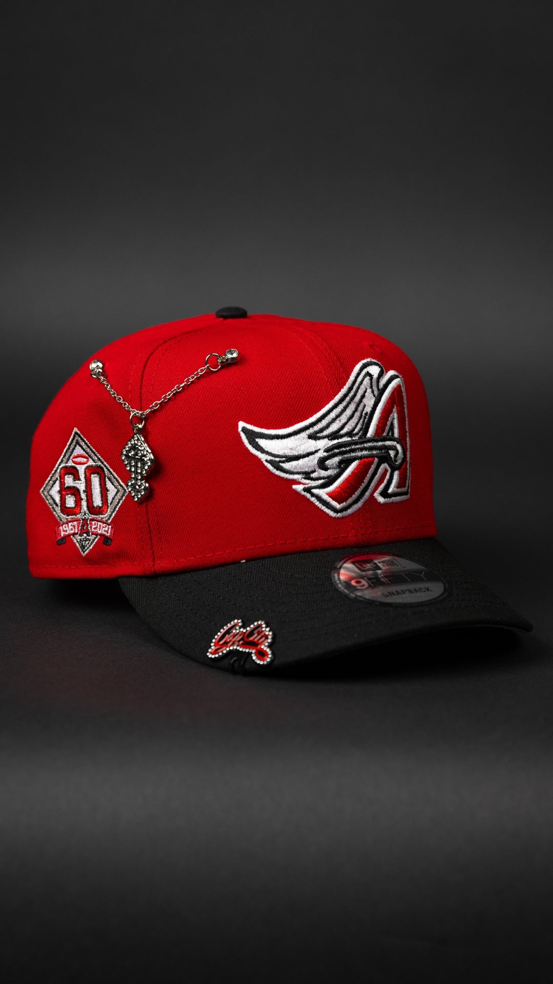 NEW ERA EXCLUSIVE 9FIFTY DARK RED/ BLACK ANAHEIM ANGELS SNAPBACK W/ 60TH ANNIVERSARY SIDE PATCH