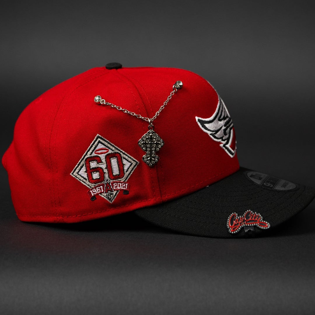 NEW ERA EXCLUSIVE 9FIFTY DARK RED/ BLACK ANAHEIM ANGELS SNAPBACK W/ 60TH ANNIVERSARY SIDE PATCH