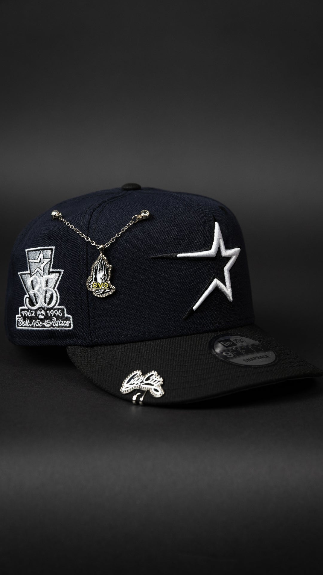 NEW ERA EXCLUSIVE 9FIFTY NAVY/ BLACK HOUSTON ASTROS SNAPBACK W/ 35TH ANNIVERSARY SIDE PATCH