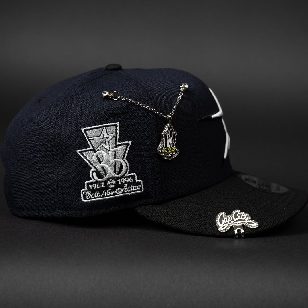 NEW ERA EXCLUSIVE 9FIFTY NAVY/ BLACK HOUSTON ASTROS SNAPBACK W/ 35TH ANNIVERSARY SIDE PATCH