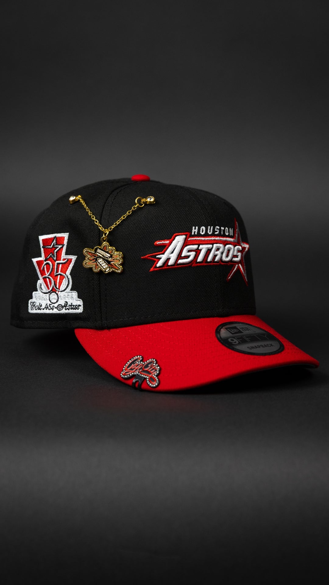 NEW ERA EXCLUSIVE 9FIFTY BLACK/ DARK RED HOUSTON ASTROS SNAPBACK W/ 35TH ANNIVERSARY SIDE PATCH