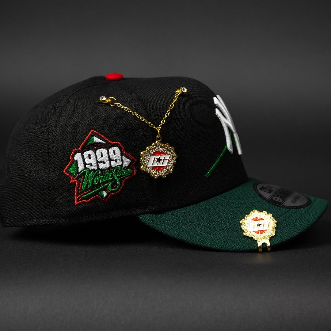 NEW ERA EXCLUSIVE 9FIFTY BLACK/ FOREST GREEN NEW YORK YANKEES SNAPBACK W/ RED ROSE + 1999 WORLD SERIES SIDE PATCH