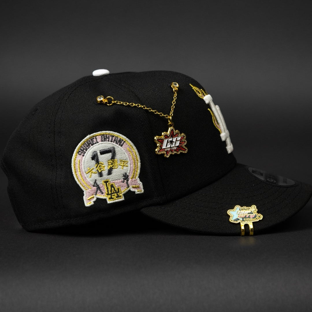 NEW ERA EXCLUSIVE 9FIFTY BLACK LOS ANGELES DODGERS SNAPBACK W/ FLAME LOGO + "SHOHEI OHTANI" SIDE PATCH