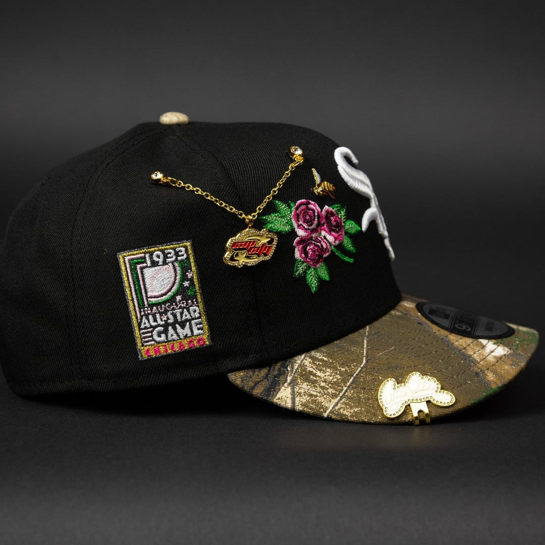 NEW ERA EXCLUSIVE 9FIFTY BLACK/ REALTREE CHICAGO WHITE SOX W/ PINK ROSES + ALL STAR GAME SIDE PATCH