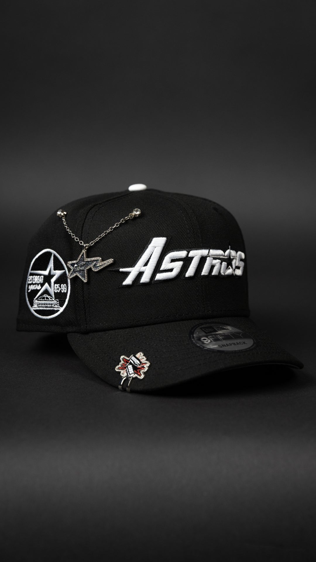 NEW ERA EXCLUSIVE 9FIFTY BLACK HOUSTON ASTROS SCRIPT SNAPBACK W/ 35 GREAT YEARS SIDE PATCH