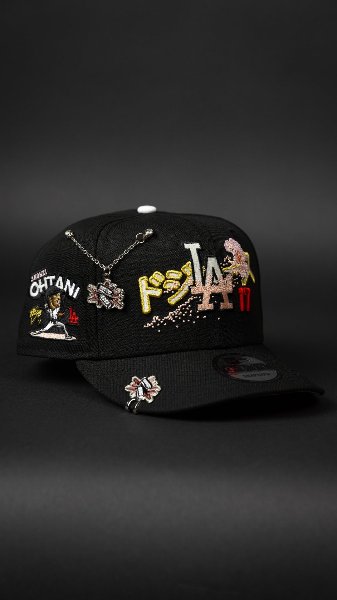 NEW ERA EXCLUSIVE 9FIFTY BLACK LOS ANGELES DODGERS SNAPBACK W/ JAPANESE PINK BLOSSOM + 'SHOHEI OHTANI" SIDE PATCH